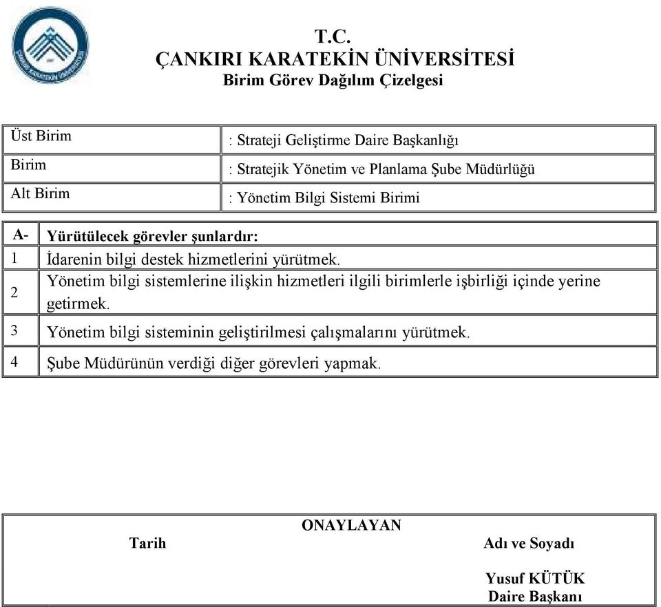 Yönetim bilgi sistemlerine ilişkin hizmetleri ilgili birimlerle işbirliği içinde