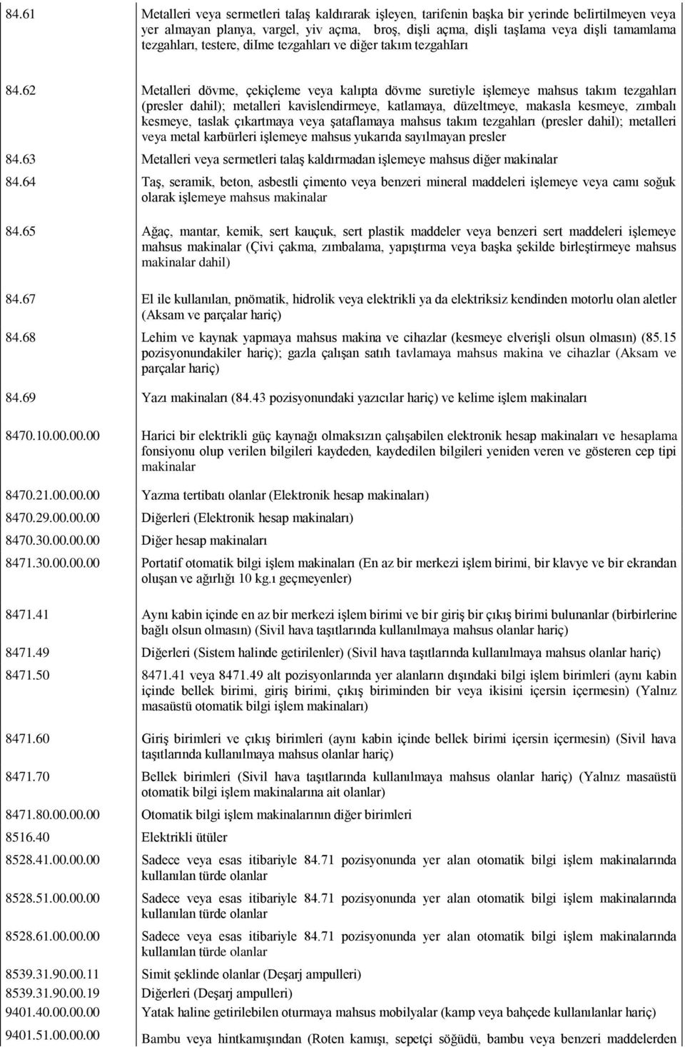 62 Metalleri dövme, çekiçleme veya kalıpta dövme suretiyle iģlemeye mahsus takım tezgahları (presler dahil); metalleri kavislendirmeye, katlamaya, düzeltmeye, makasla kesmeye, zımbalı kesmeye, taslak