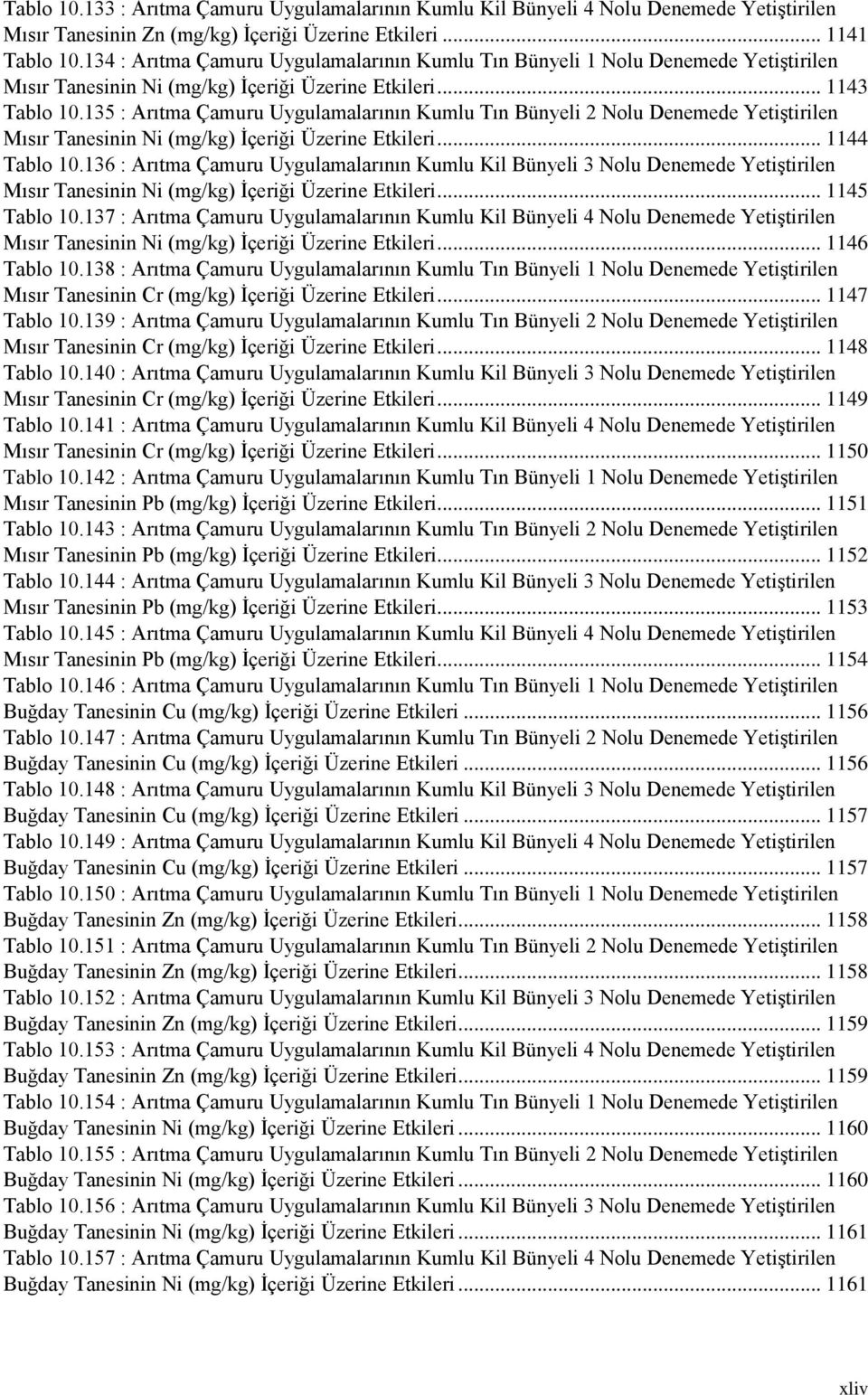 135 : Arıtma Çamuru Uygulamalarının Kumlu Tın Bünyeli 2 Nolu Denemede Yetiştirilen Mısır Tanesinin Ni (mg/kg) İçeriği Üzerine Etkileri... 1144 Tablo 10.