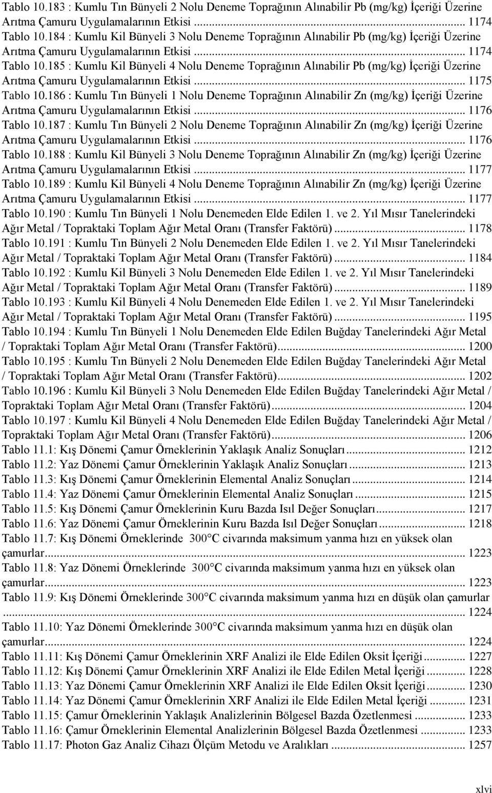 185 : Kumlu Kil Bünyeli 4 Nolu Deneme Toprağının Alınabilir Pb (mg/kg) İçeriği Üzerine Arıtma Çamuru Uygulamalarının Etkisi... 1175 Tablo 10.