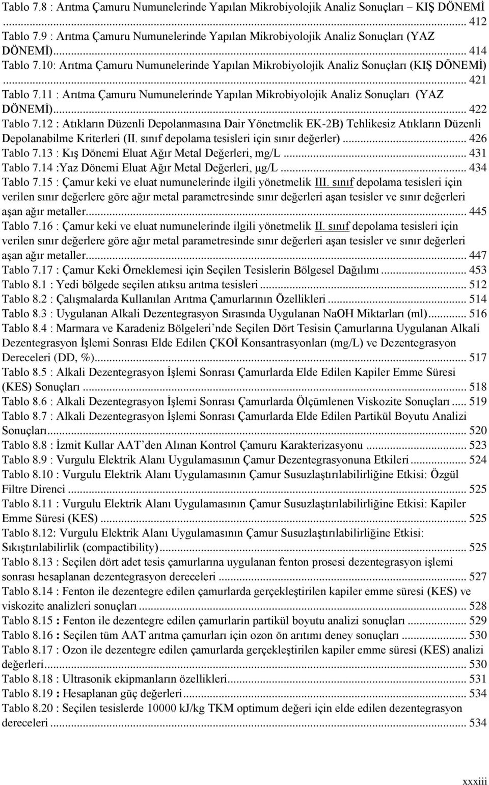 11 : Arıtma Çamuru Numunelerinde Yapılan Mikrobiyolojik Analiz Sonuçları (YAZ DÖNEMİ)... 422 Tablo 7.