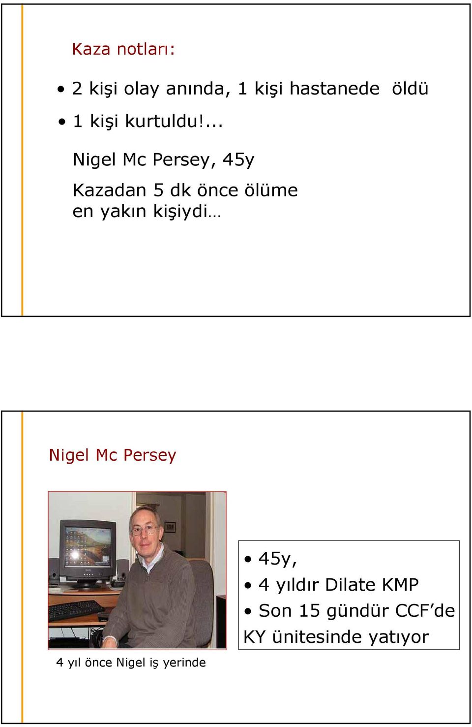 ... Nigel Mc Persey, 45y Kazadan 5 dk önce ölüme en yakın