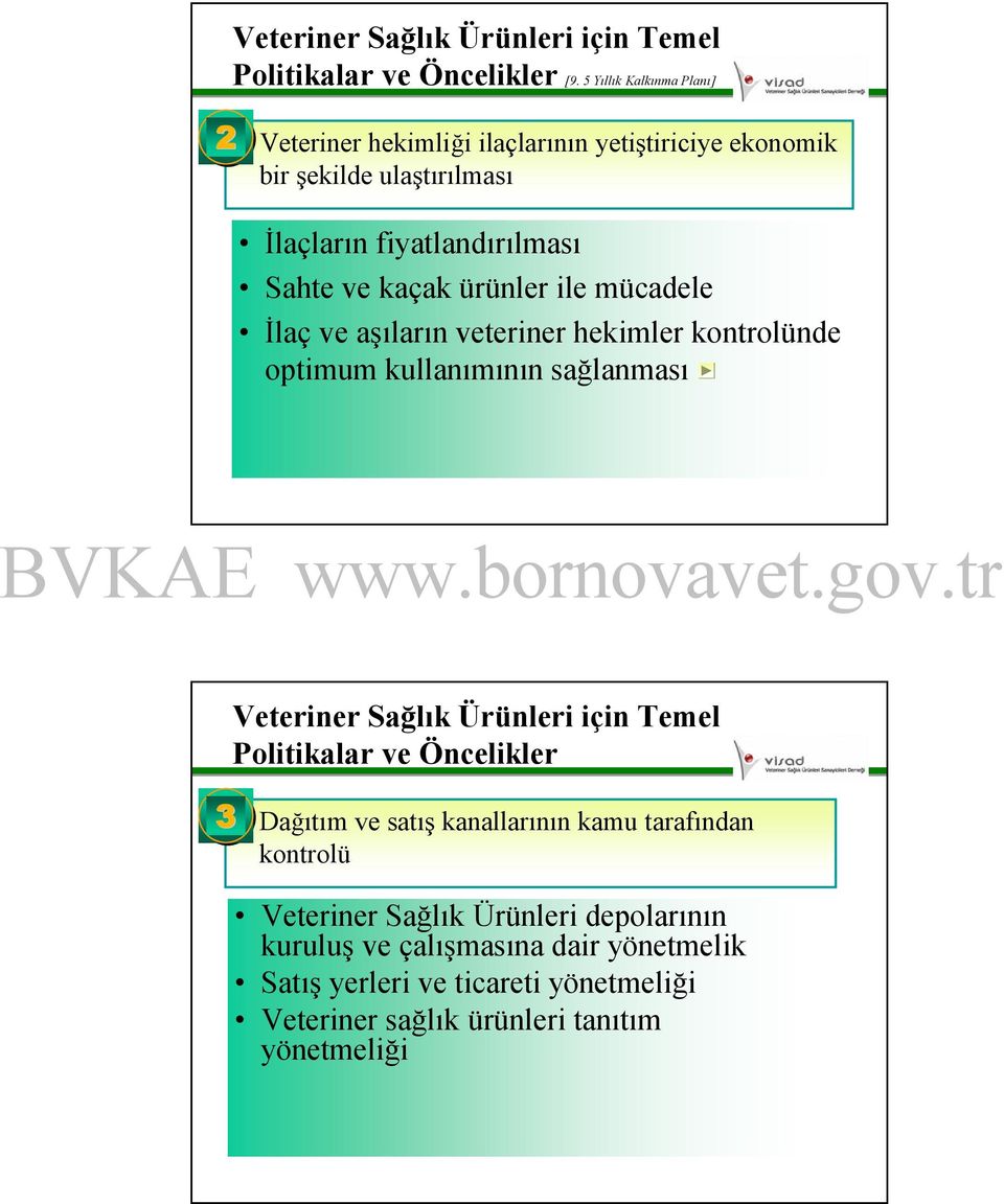 kaçak ürünler ile mücadele İlaç ve aşıların veteriner hekimler kontrolünde optimum kullanımının sağlanması Veteriner Sağlık Ürünleri için Temel