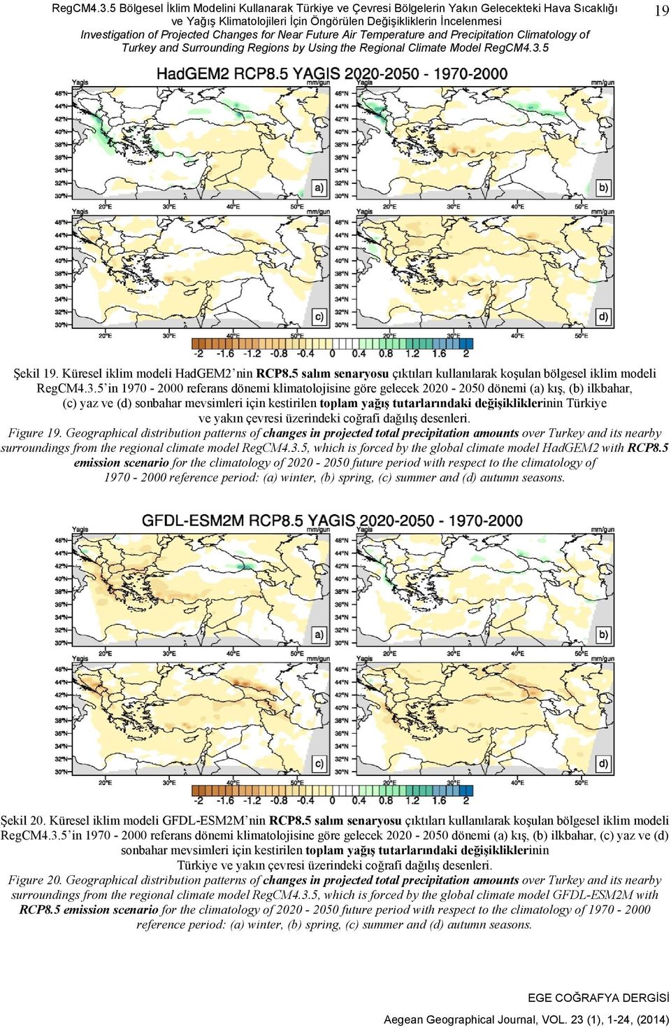 Changes for Near Future Air Temperature and Precipitation Climatology of Turkey and Surrounding Regions by Using the Regional Climate Model 5 19 Şekil 19. Küresel iklim modeli HadGEM2 nin RCP8.