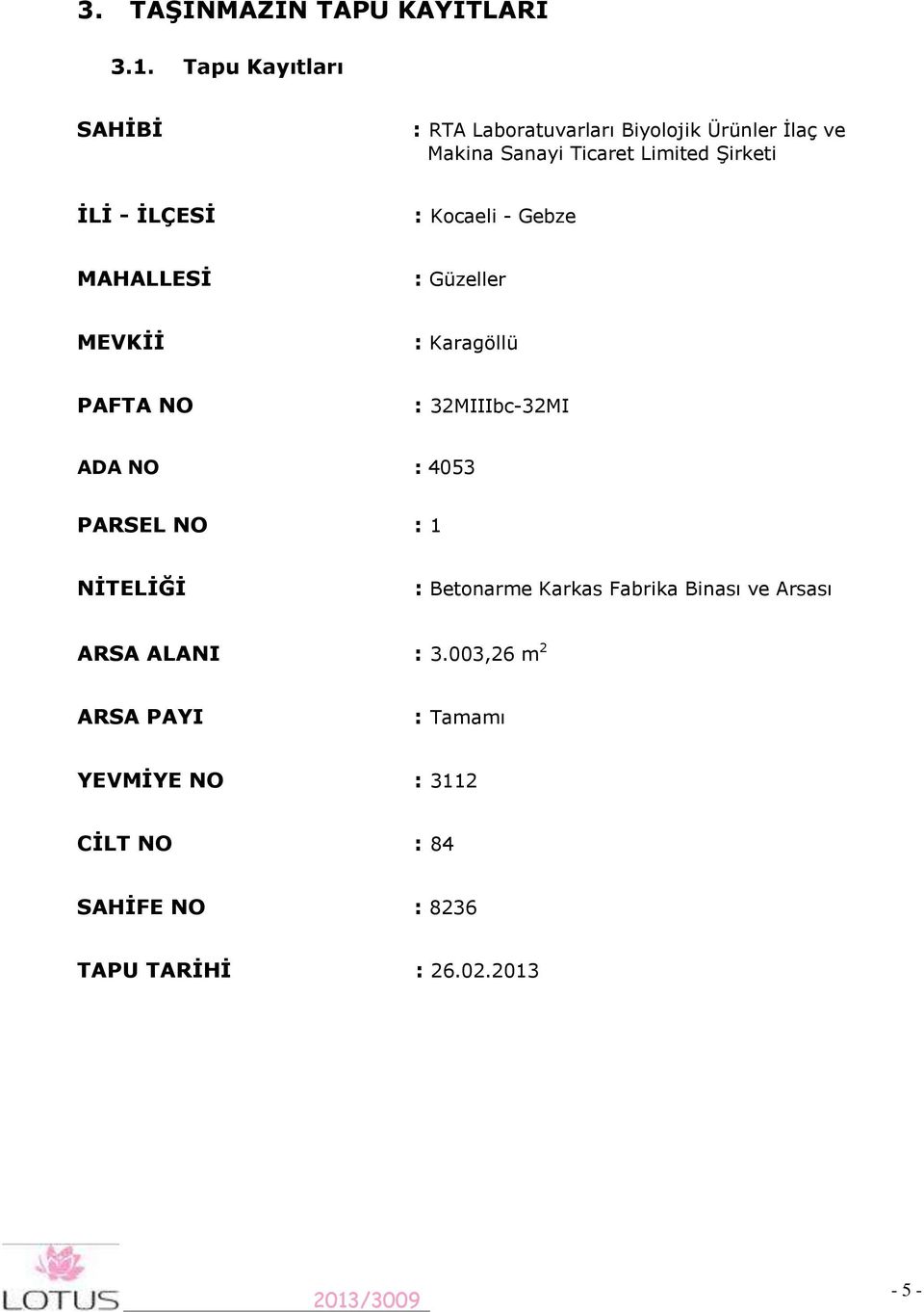 İLİ - İLÇESİ : Kocaeli - Gebze MAHALLESİ : Güzeller MEVKİİ : Karagöllü PAFTA NO : 32MIIIbc-32MI ADA NO : 4053