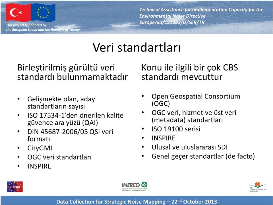 standartları INSPIRE Konu ile ilgili bir çok CBS standardı mevcuttur Open Geospatial Consortium (OGC) OGC veri,