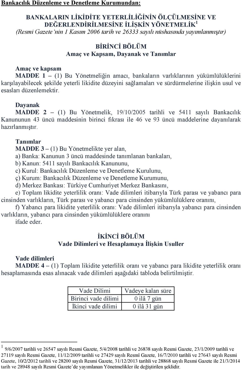 yeterli likidite düzeyini sağlamaları ve sürdürmelerine ilişkin usul ve esasları düzenlemektir.