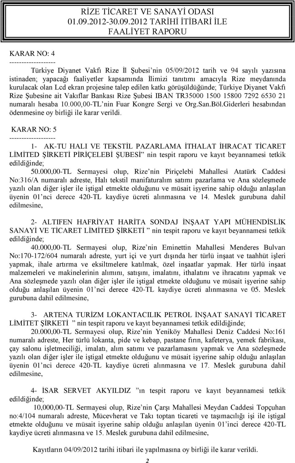 000,00-TL nin Fuar Kongre Sergi ve Org.San.Böl.Giderleri hesabından ödenmesine oy birliği ile karar verildi.