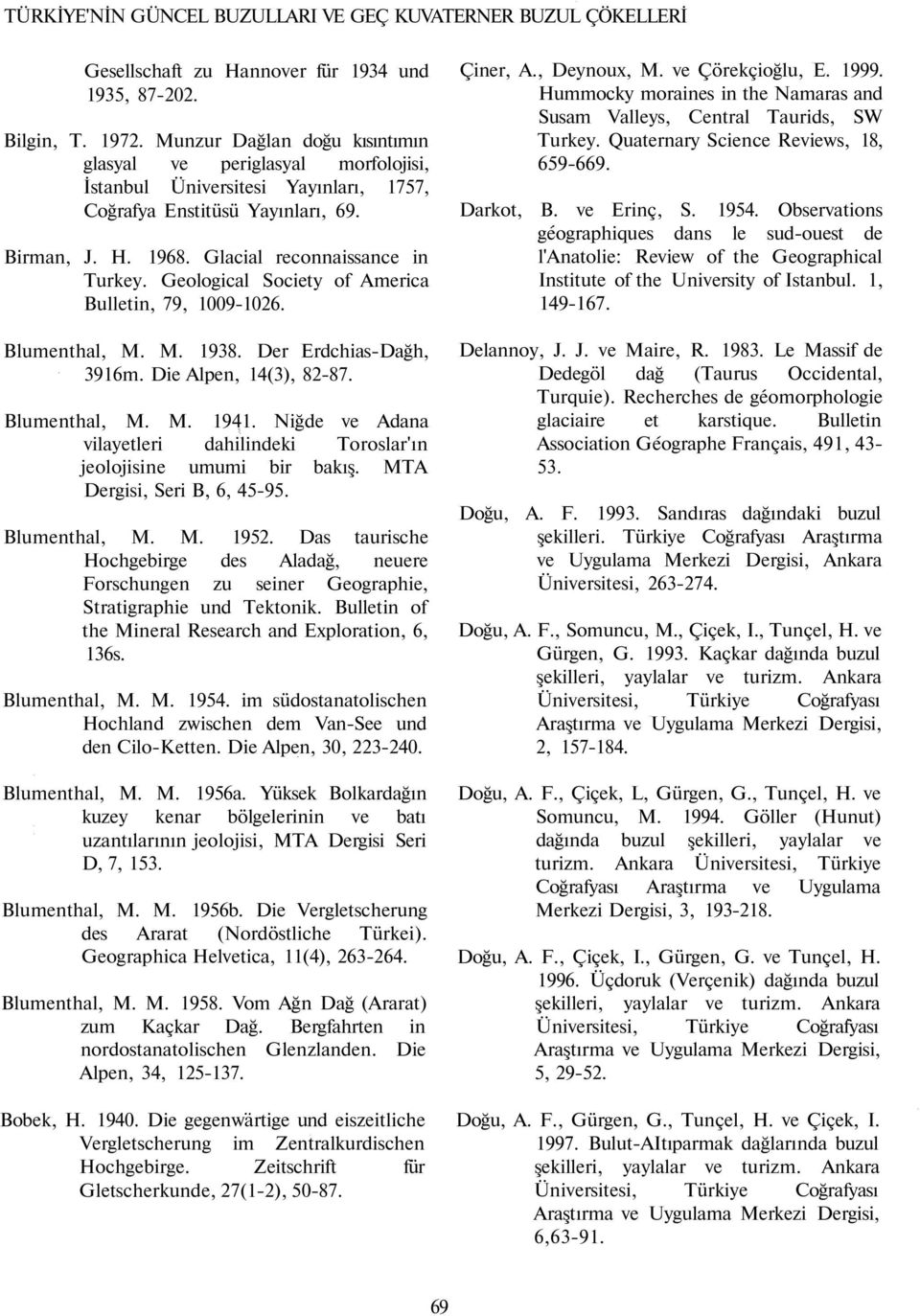 Geological Society of America Bulletin, 79, 1009-1026. Blumenthal, M. M. 1938. Der Erdchias-Dağh, 3916m. Die Alpen, 14(3), 82-87. Blumenthal, M. M. 1941.