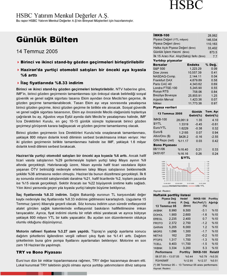 NTV haberine göre, IMF in, birinci gözden geçirmenin tamamlanmasõ için önkoşul olarak belirlediği sosyal güvenlik ve genel sağlõk sigortasõ tasarõsõ Ekim ayõndan önce Meclis ten geçerse, ilk gözden