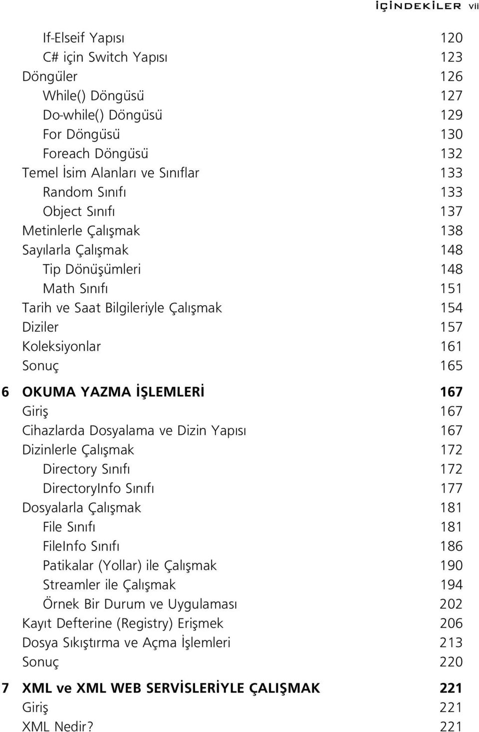 YAZMA filemler 167 Girifl 167 Cihazlarda Dosyalama ve Dizin Yap s 167 Dizinlerle Çal flmak 172 Directory S n f 172 DirectoryInfo S n f 177 Dosyalarla Çal flmak 181 File S n f 181 FileInfo S n f 186