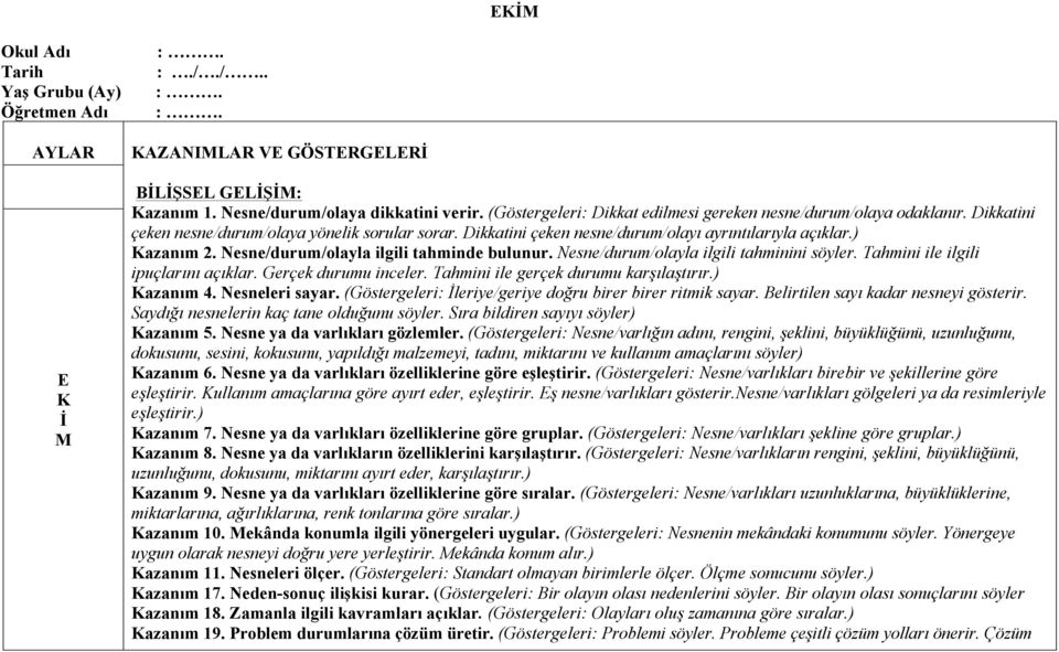 Nesne/durum/olayla ilgili tahminde bulunur. Nesne/durum/olayla ilgili tahminini söyler. Tahmini ile ilgili ipuçlarını açıklar. Gerçek durumu inceler. Tahmini ile gerçek durumu karşılaştırır.