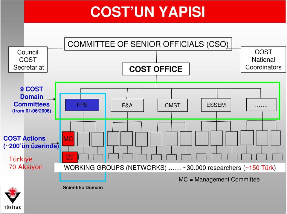 (from 01/06/2006) COST Actions (~200 ün üzerinde) Türkiye 70 Aksiyon MC Action WGs