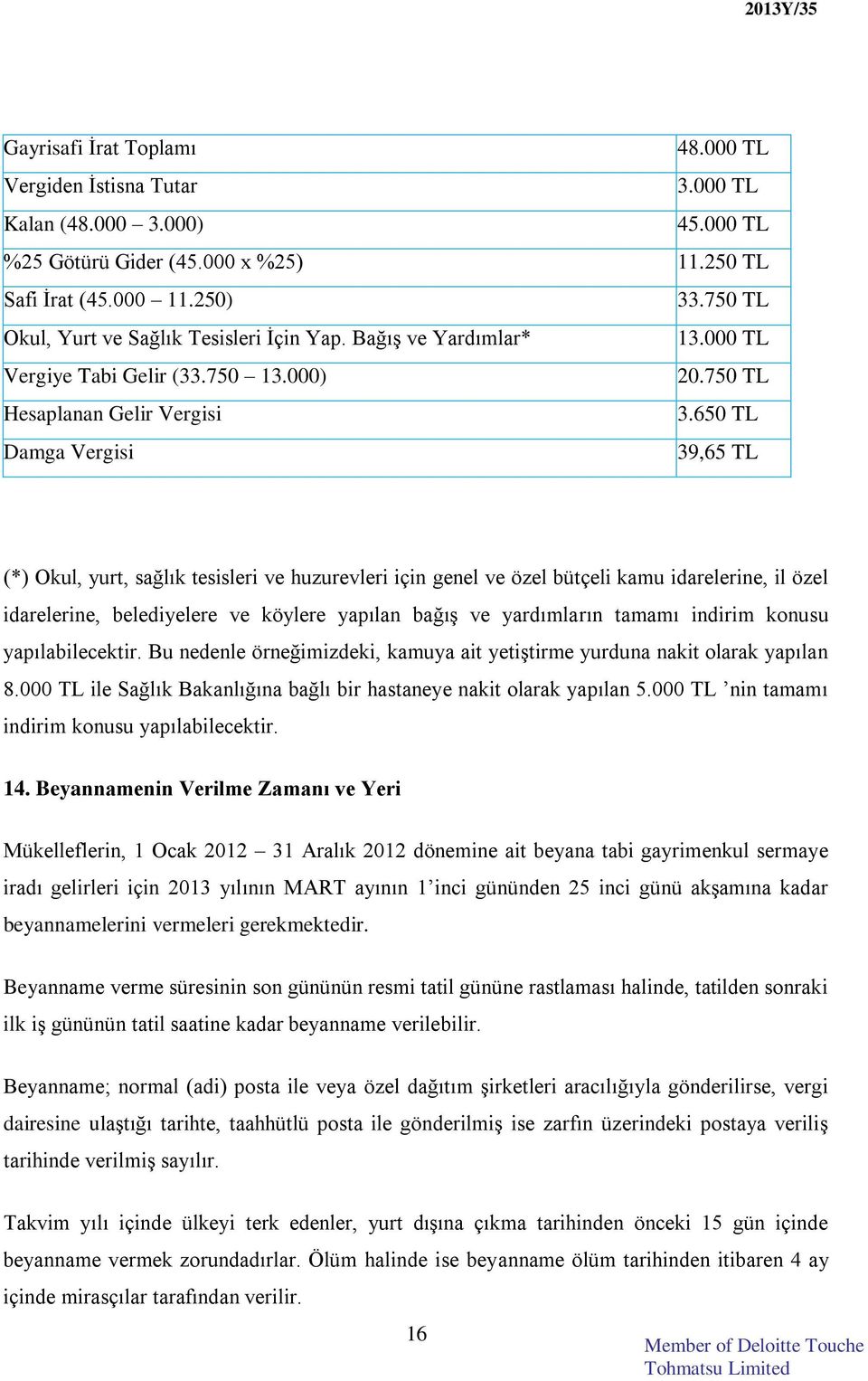 650 TL Damga Vergisi 39,65 TL (*) Okul, yurt, sağlık tesisleri ve huzurevleri için genel ve özel bütçeli kamu idarelerine, il özel idarelerine, belediyelere ve köylere yapılan bağış ve yardımların