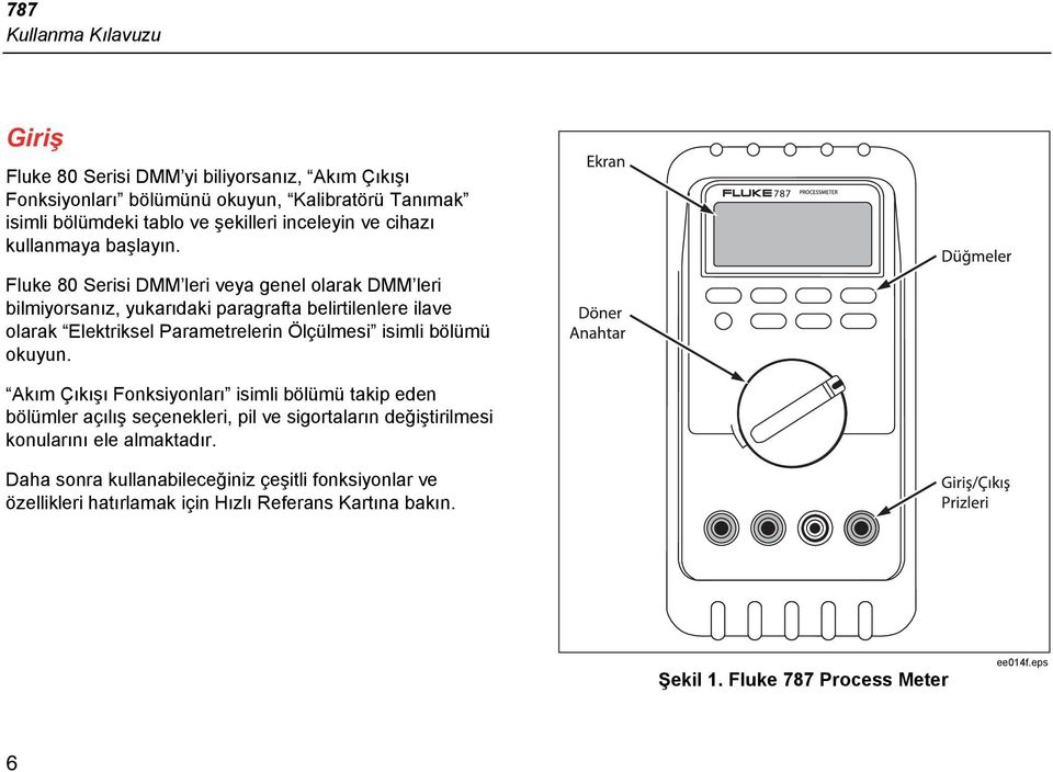 Fluke 80 Serisi DMM leri veya genel olarak DMM leri bilmiyorsanız, yukarıdaki paragrafta belirtilenlere ilave olarak Elektriksel Parametrelerin Ölçülmesi isimli bölümü