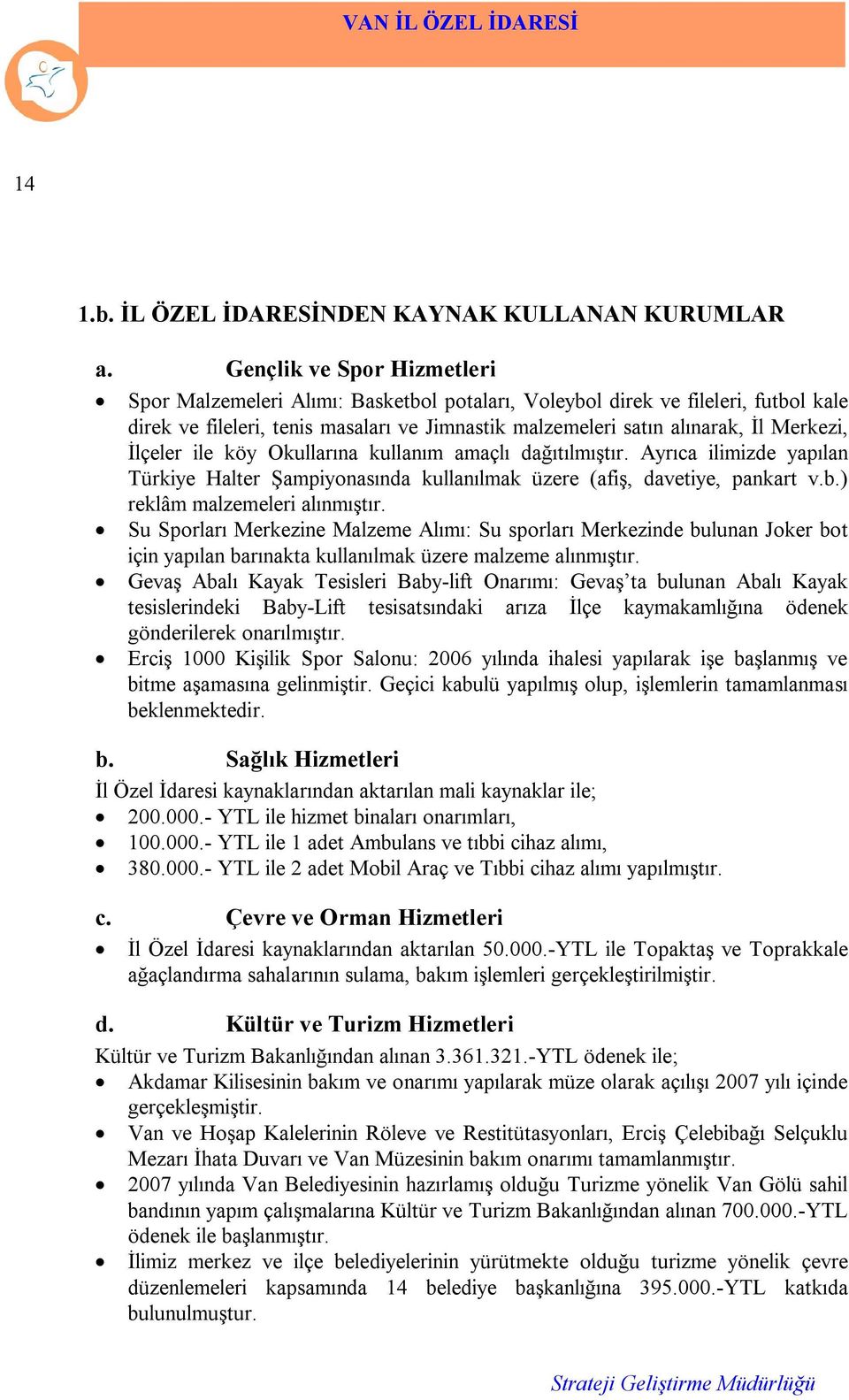 İlçeler ile köy Okullarına kullanım amaçlı dağıtılmıştır. Ayrıca ilimizde yapılan Türkiye Halter Şampiyonasında kullanılmak üzere (afiş, davetiye, pankart v.b.) reklâm malzemeleri alınmıştır.