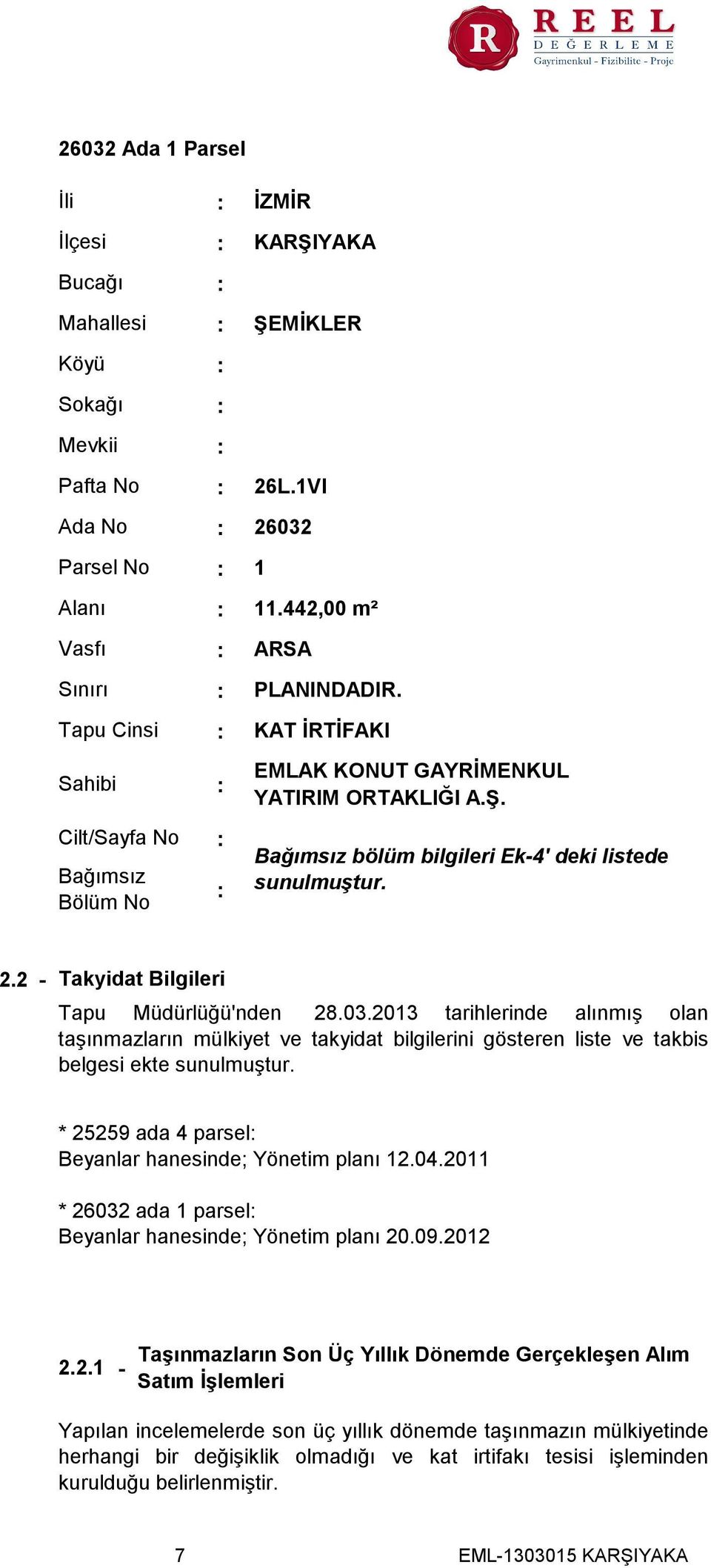 2.2 - Takyidat Bilgileri Tapu Müdürlüğü'nden 28.03.2013 tarihlerinde alınmış olan taşınmazların mülkiyet ve takyidat bilgilerini gösteren liste ve takbis belgesi ekte sunulmuştur.