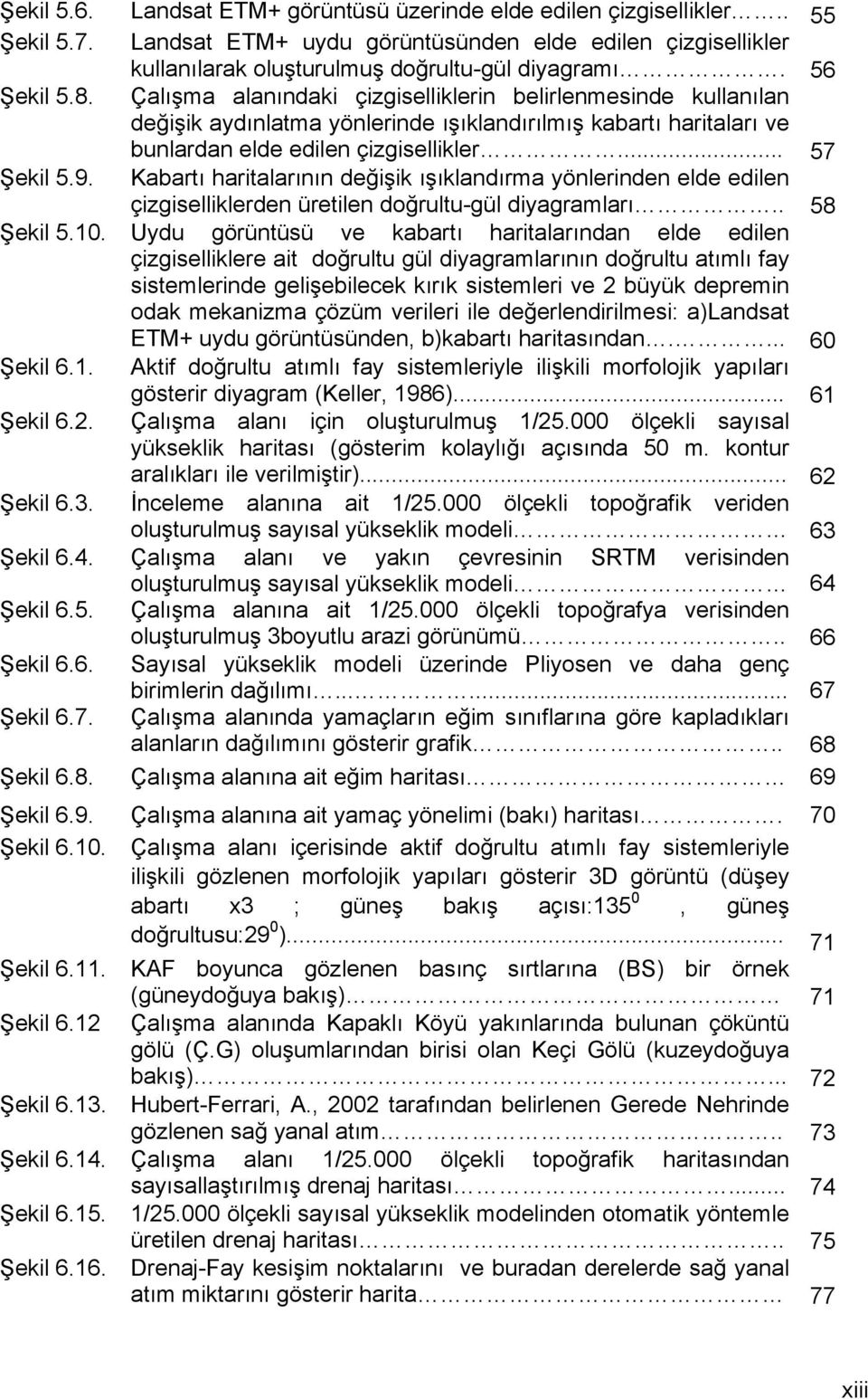 Kabartı haritalarının değişik ışıklandırma yönlerinden elde edilen çizgiselliklerden üretilen doğrultu-gül diyagramları.. 58 Şekil 5.10.