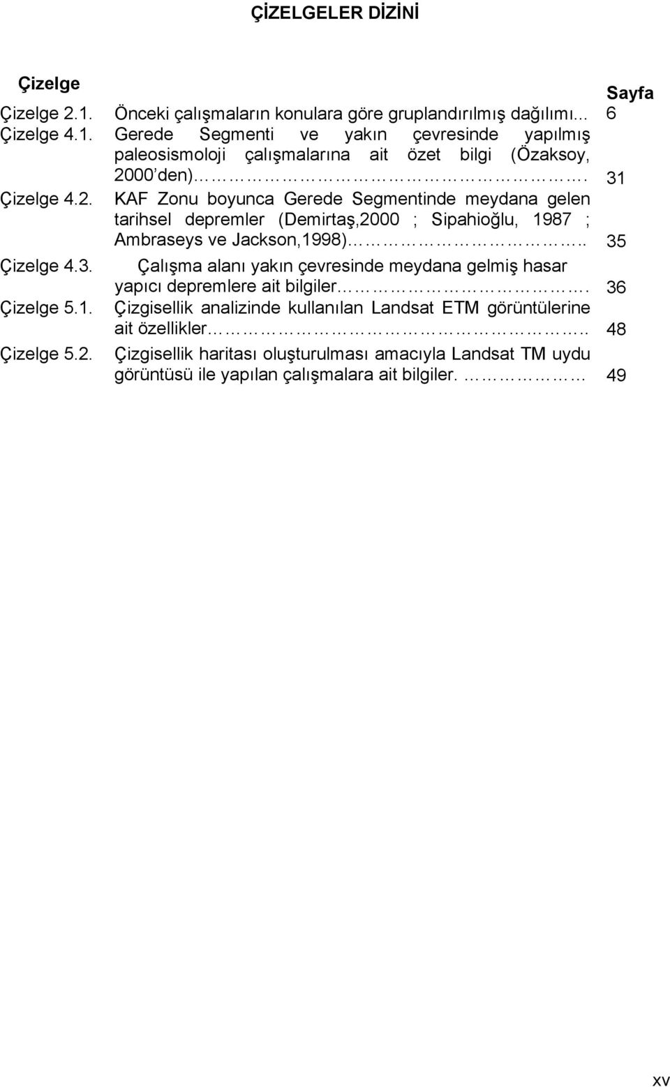 36 Çizelge 5.1. Çizgisellik analizinde kullanılan Landsat ETM görüntülerine ait özellikler.. 48 Çizelge 5.2.