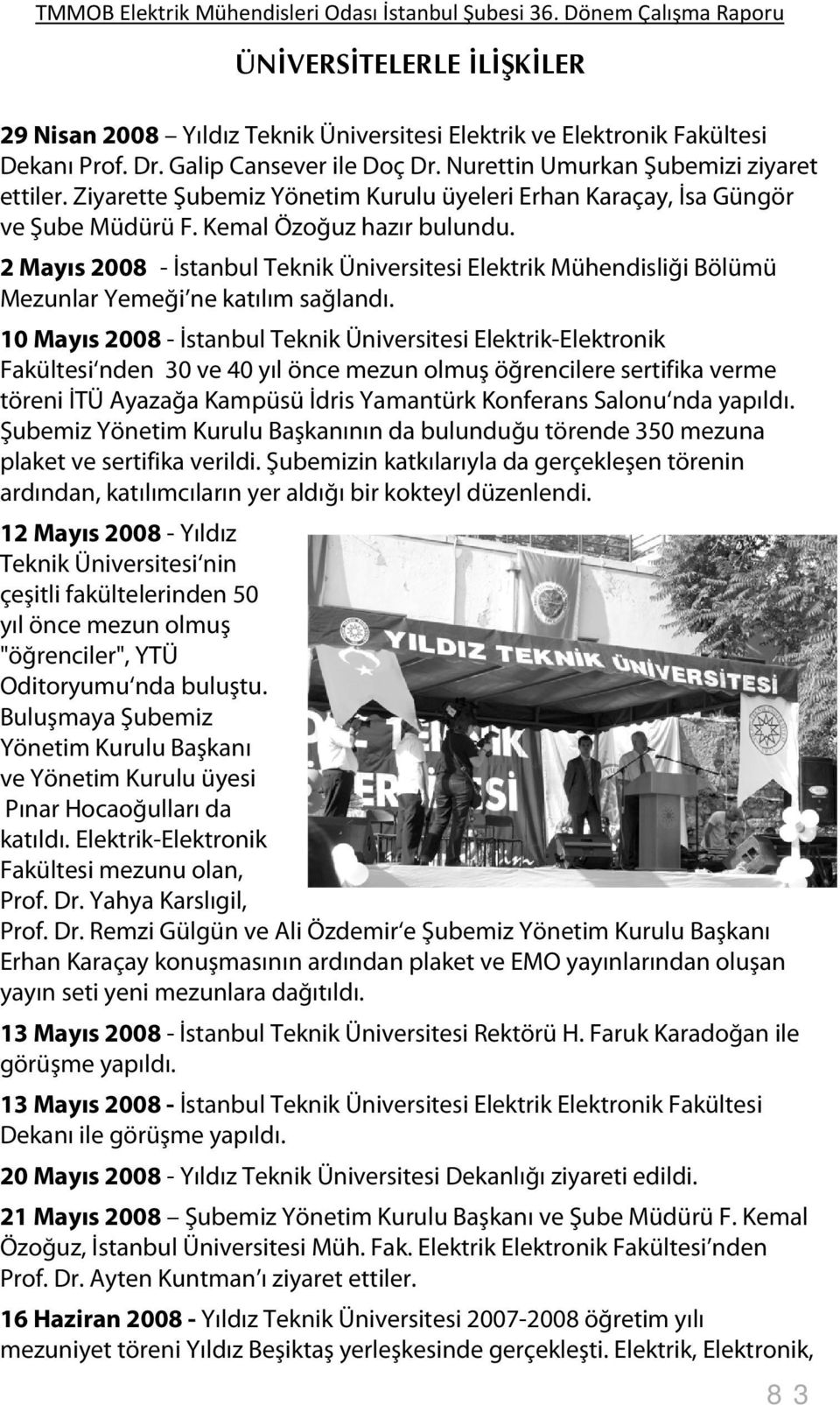 2 Mayıs 2008 - İstanbul Teknik Üniversitesi Elektrik Mühendisliği Bölümü Mezunlar Yemeği ne katılım sağlandı.