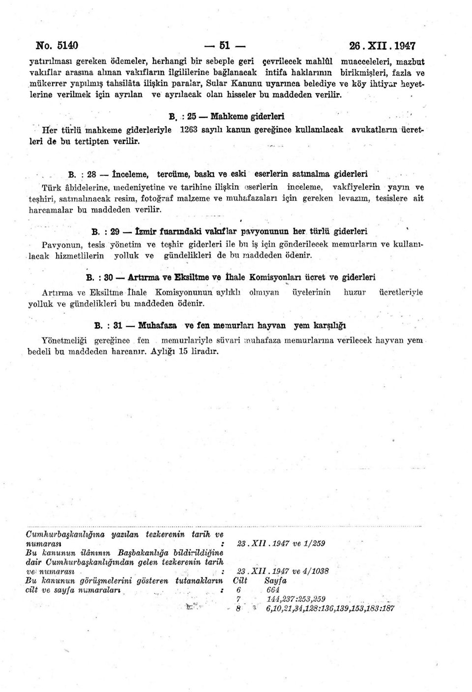 mükerrer yapılmış tahsilata ilişkin paralar, Sular u uyarınca belediye ve köy ihtiyar heyetlerine verilmek için ayrılan ve ayrılacak olan hisseler bu maddeden verilir.