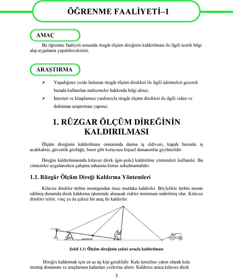 İnternet ve kitaplarınız yardımıyla rüzgâr ölçüm direkleri ile ilgili video ve doküman araştırması yapınız. 1.