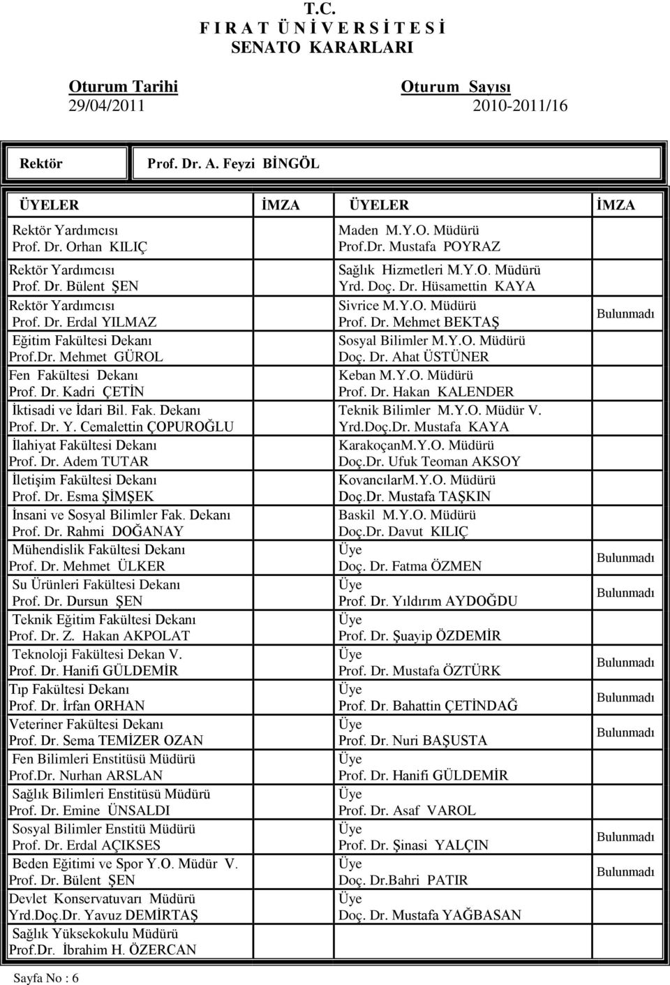 Dr. Esma ŞİMŞEK İnsani ve Sosyal Bilimler Fak. Dekanı Prof. Dr. Rahmi DOĞANAY Mühendislik Fakültesi Dekanı Prof. Dr. Mehmet ÜLKER Su Ürünleri Fakültesi Dekanı Prof. Dr. Dursun ŞEN Teknik Eğitim Fakültesi Dekanı Prof.