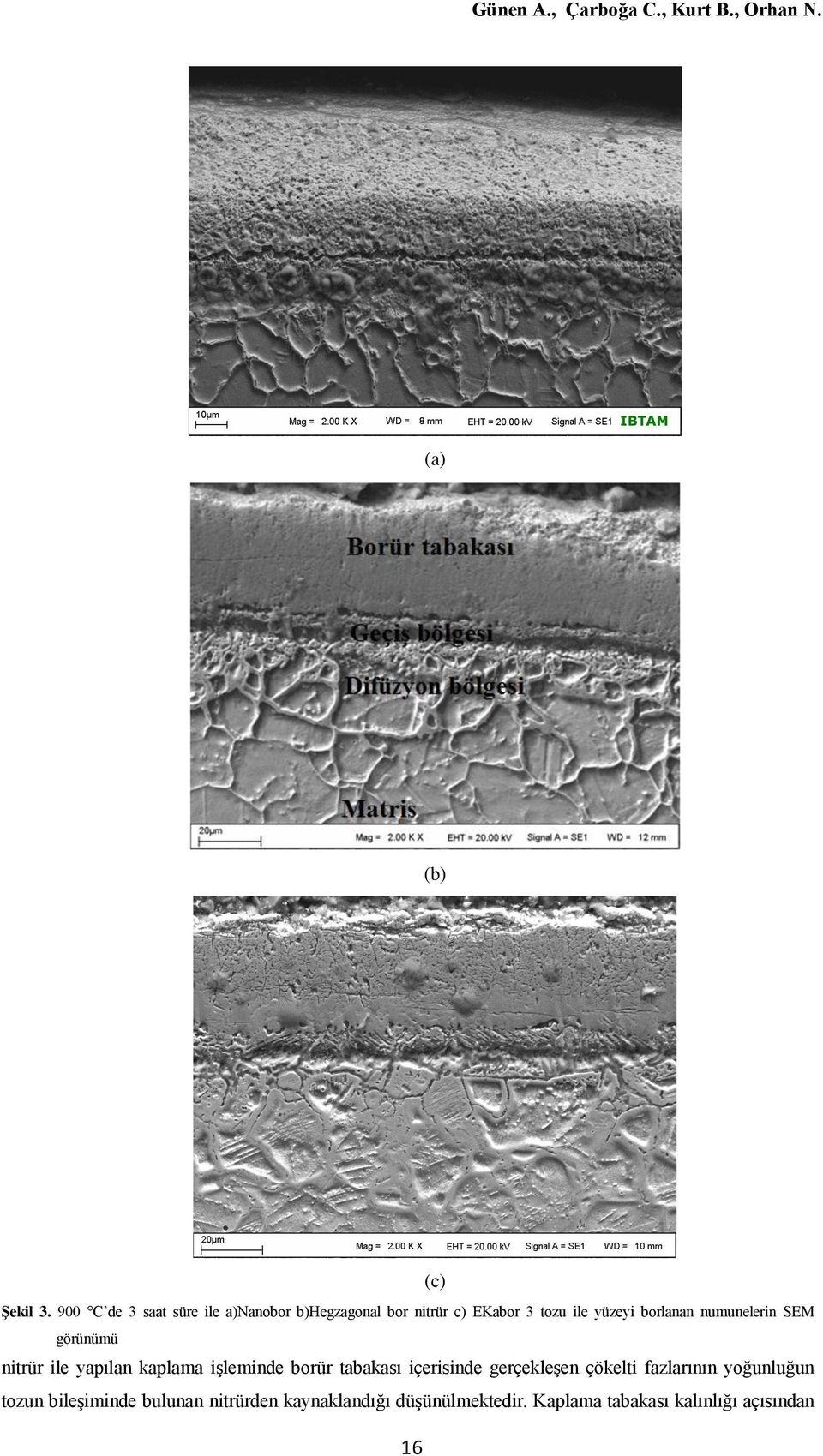 numunelerin SEM görünümü nitrür ile yapılan kaplama işleminde borür tabakası içerisinde