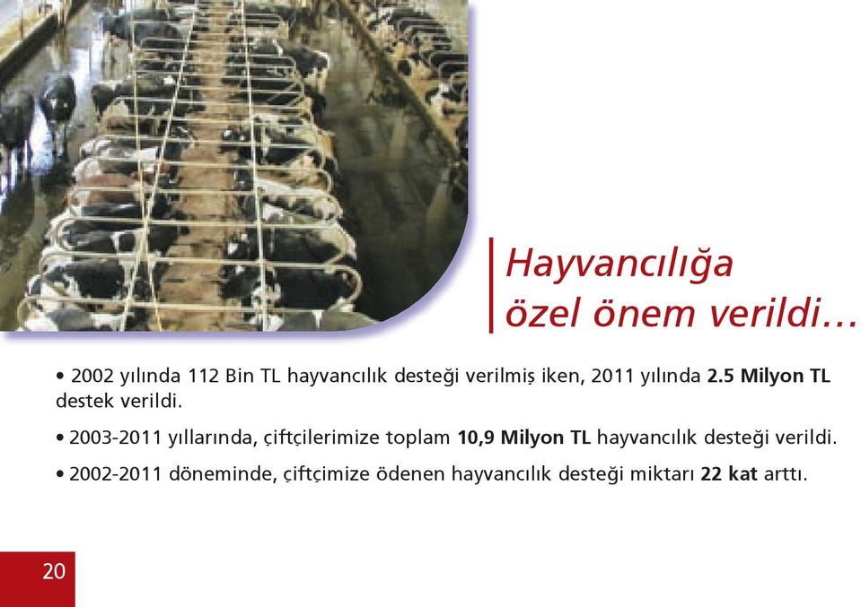 2003-2011 yıllarında, çiftçilerimize toplam 10,9 Milyon TL hayvancılık