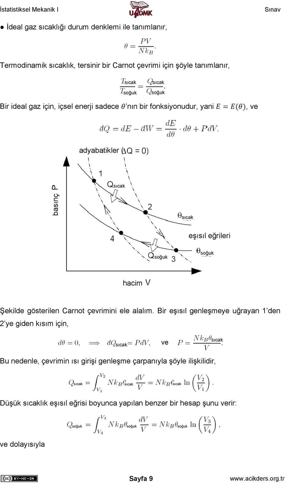 gösterilen Carnot çevrimini ele alalım.