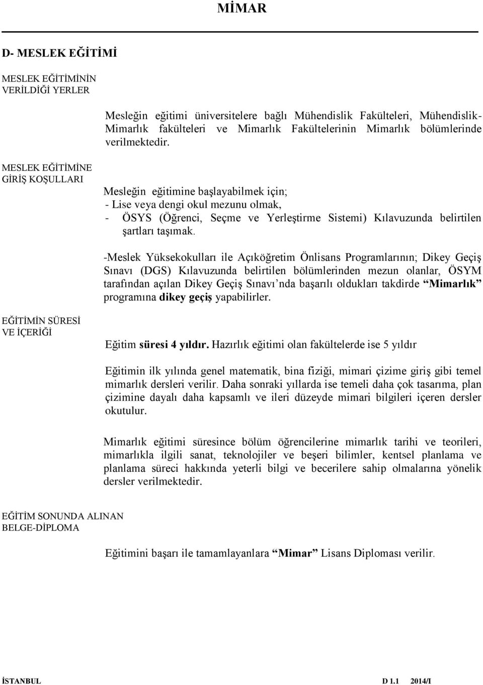 MESLEK EĞİTİMİNE GİRİŞ KOŞULLARI Mesleğin eğitimine başlayabilmek için; - Lise veya dengi okul mezunu olmak, - ÖSYS (Öğrenci, Seçme ve Yerleştirme Sistemi) Kılavuzunda belirtilen şartları taşımak.