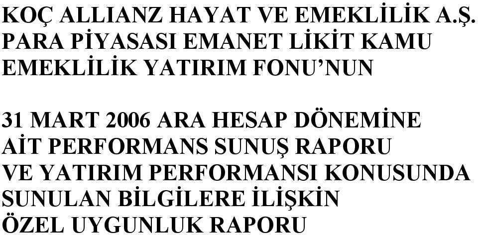 DÖNEMİNE AİT VE YATIRIM PERFORMANSI