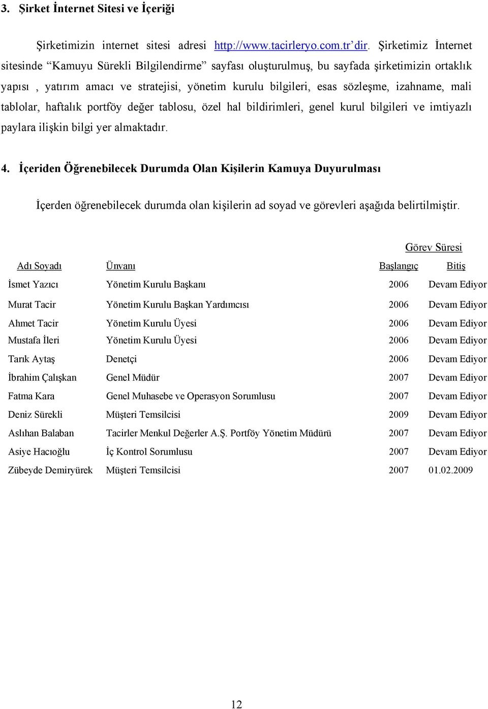 izahname, mali tablolar, haftalık portföy değer tablosu, özel hal bildirimleri, genel kurul bilgileri ve imtiyazlı paylara ilişkin bilgi yer almaktadır. 4.