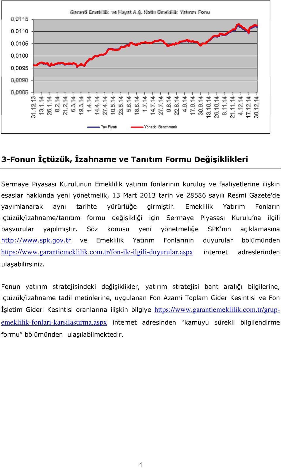 Emeklilik Yatırım Fonların içtüzük/izahname/tanıtım formu değişikliği için Sermaye Piyasası Kurulu na ilgili başvurular yapılmıştır. Söz konusu yeni yönetmeliğe SPK'nın açıklamasına http://www.spk.