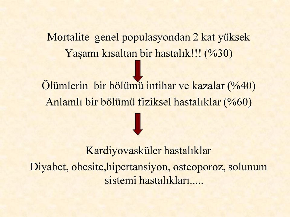 !! (%30) Ölümlerin bir bölümü intihar ve kazalar (%40) Anlamlı bir