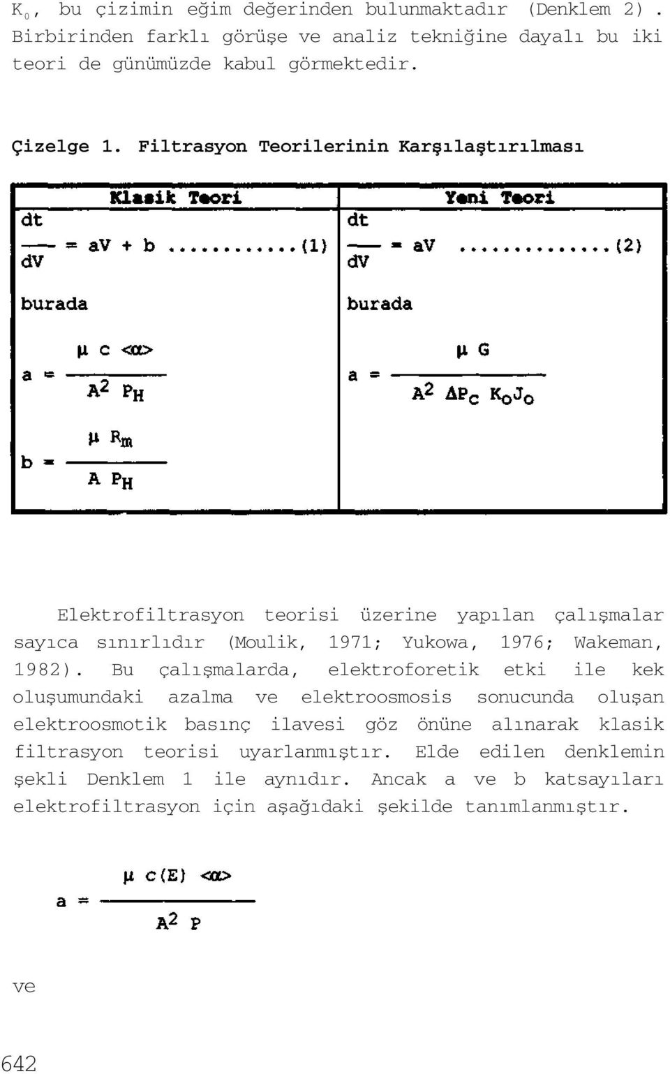 Filtrasyon Teorilerinin Karşılaştırılması Elektrofiltrasyon teorisi üzerine yapılan çalışmalar sayıca sınırlıdır (Moulik, 1971; Yukowa, 1976; Wakeman, 1982).