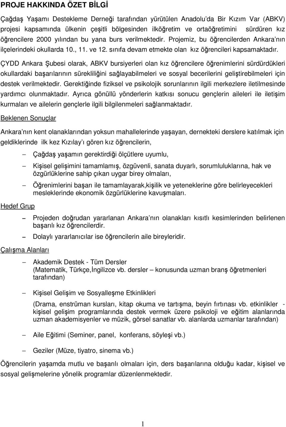 ÇYDD Ankara Şubesi olarak, ABKV bursiyerleri olan kız öğrencilere öğrenimlerini sürdürdükleri okullardaki başarılarının sürekliliğini sağlayabilmeleri ve sosyal becerilerini geliştirebilmeleri için