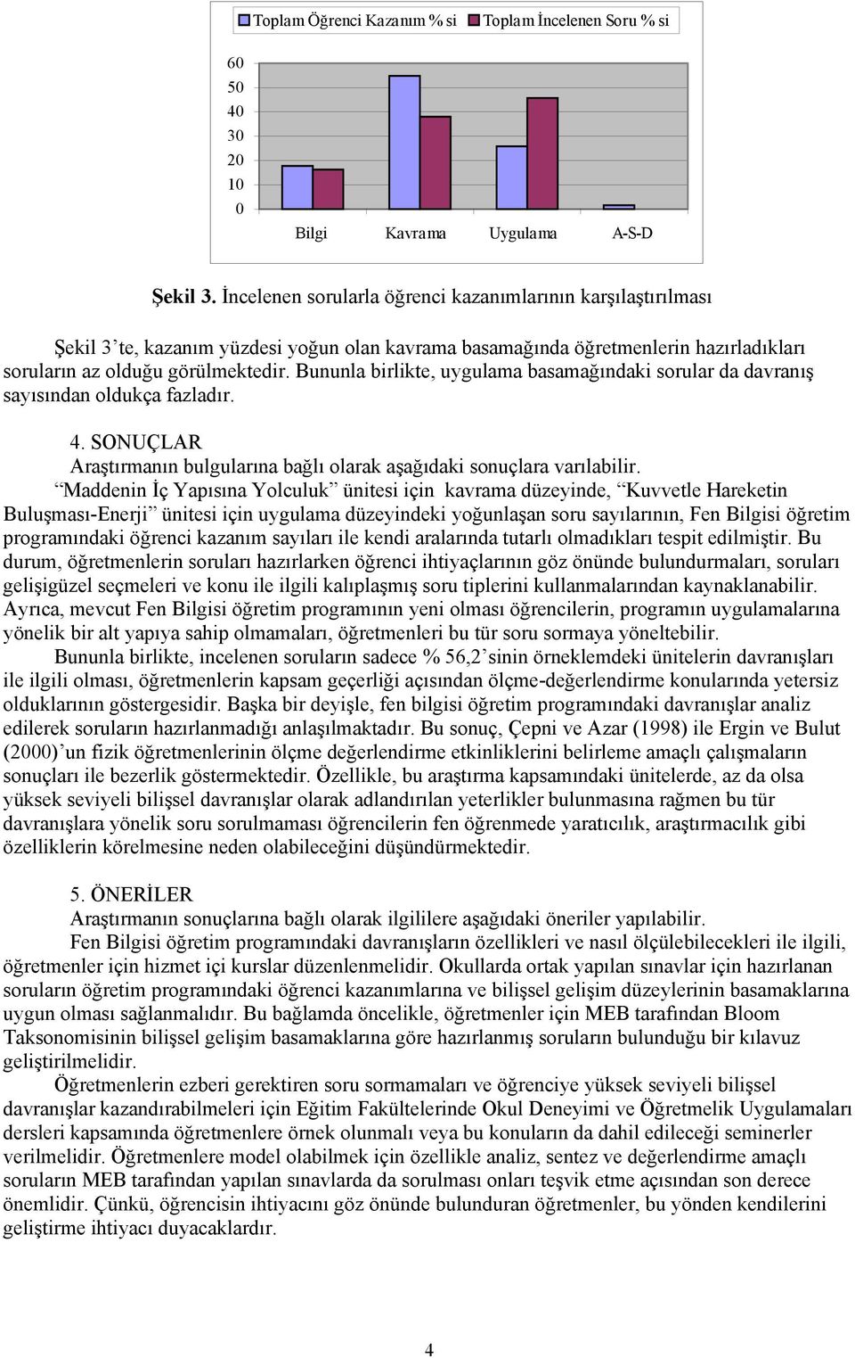 Bununla birlikte, uygulama basamağındaki sorular da davranış sayısından oldukça fazladır. 4. SONUÇLAR Araştırmanın bulgularına bağlı olarak aşağıdaki sonuçlara varılabilir.