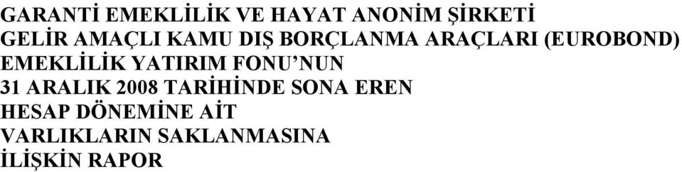 EMEKLİLİK YATIRIM FONU NUN 31 ARALIK 2008 TARİHİNDE