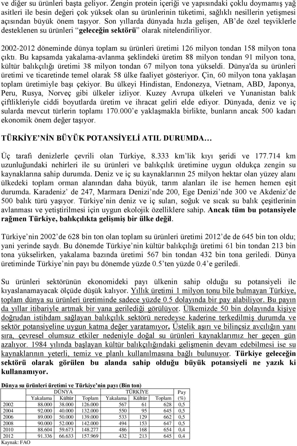 Son yıllarda dünyada hızla gelişen, AB de özel teşviklerle desteklenen su ürünleri geleceğin sektörü olarak nitelendiriliyor.