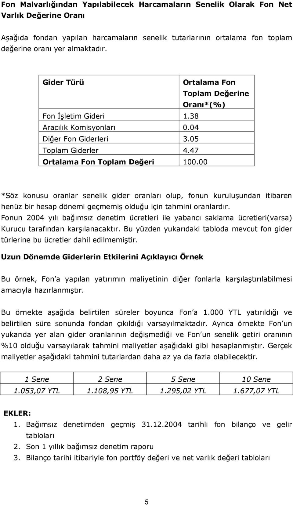 00 *Söz konusu oranlar senelik gider oranları olup, fonun kuruluşundan itibaren henüz bir hesap dönemi geçmemiş olduğu için tahmini oranlardır.