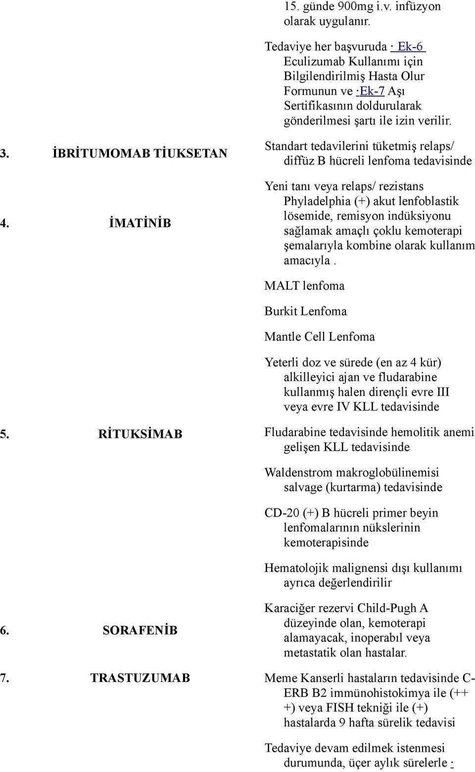 İMATİNİB Standart tedavilerini tüketmiş relaps/ diffüz B hücreli lenfoma tedavisinde Yeni tanı veya relaps/ rezistans Phyladelphia (+) akut lenfoblastik lösemide, remisyon indüksiyonu sağlamak amaçlı