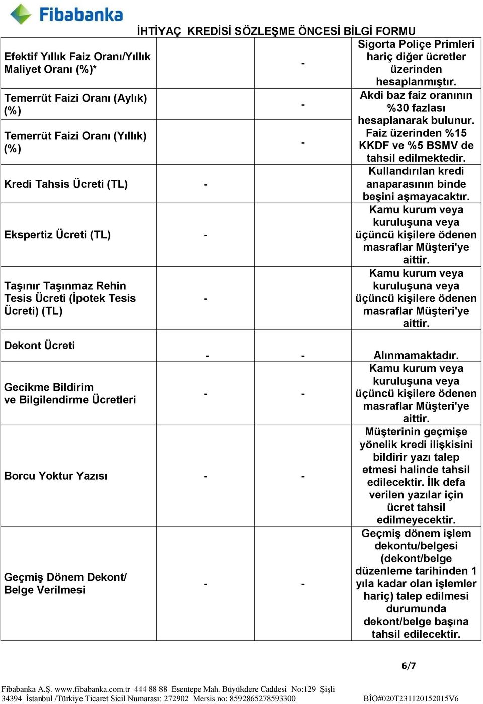 Faiz üzerinden %15 KKDF ve %5 BSMV de tahsil edilmektedir. Kullandırılan kredi anaparasının binde beşini aşmayacaktır.