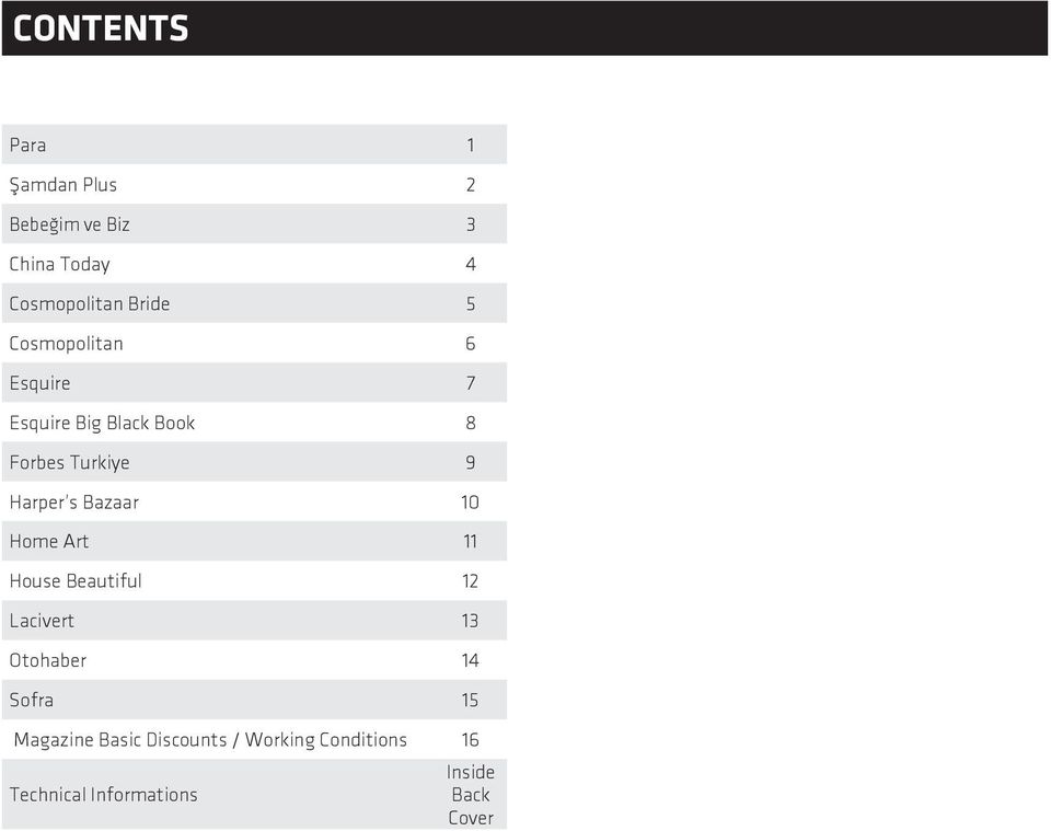 Bazaar 10 Home Art 11 House Beautiful 12 Lacivert 13 Otohaber 14 Sofra 15