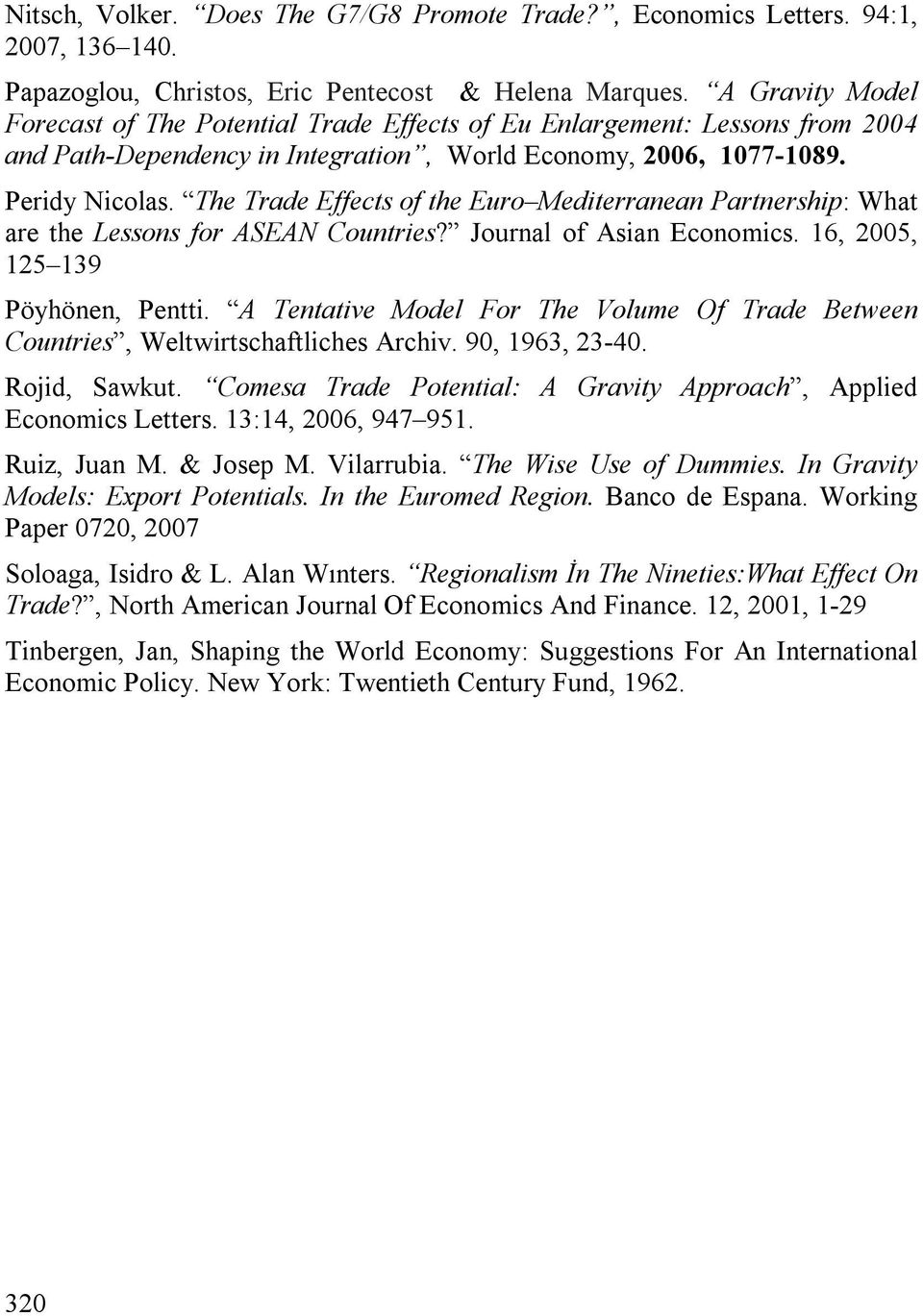 The Trade Effects of the Euro Mediterranean Partnership: What are the Lessons for ASEAN Countries? Journal of Asian Economics. 16, 2005, 125 139 Pöyhönen, Pentti.