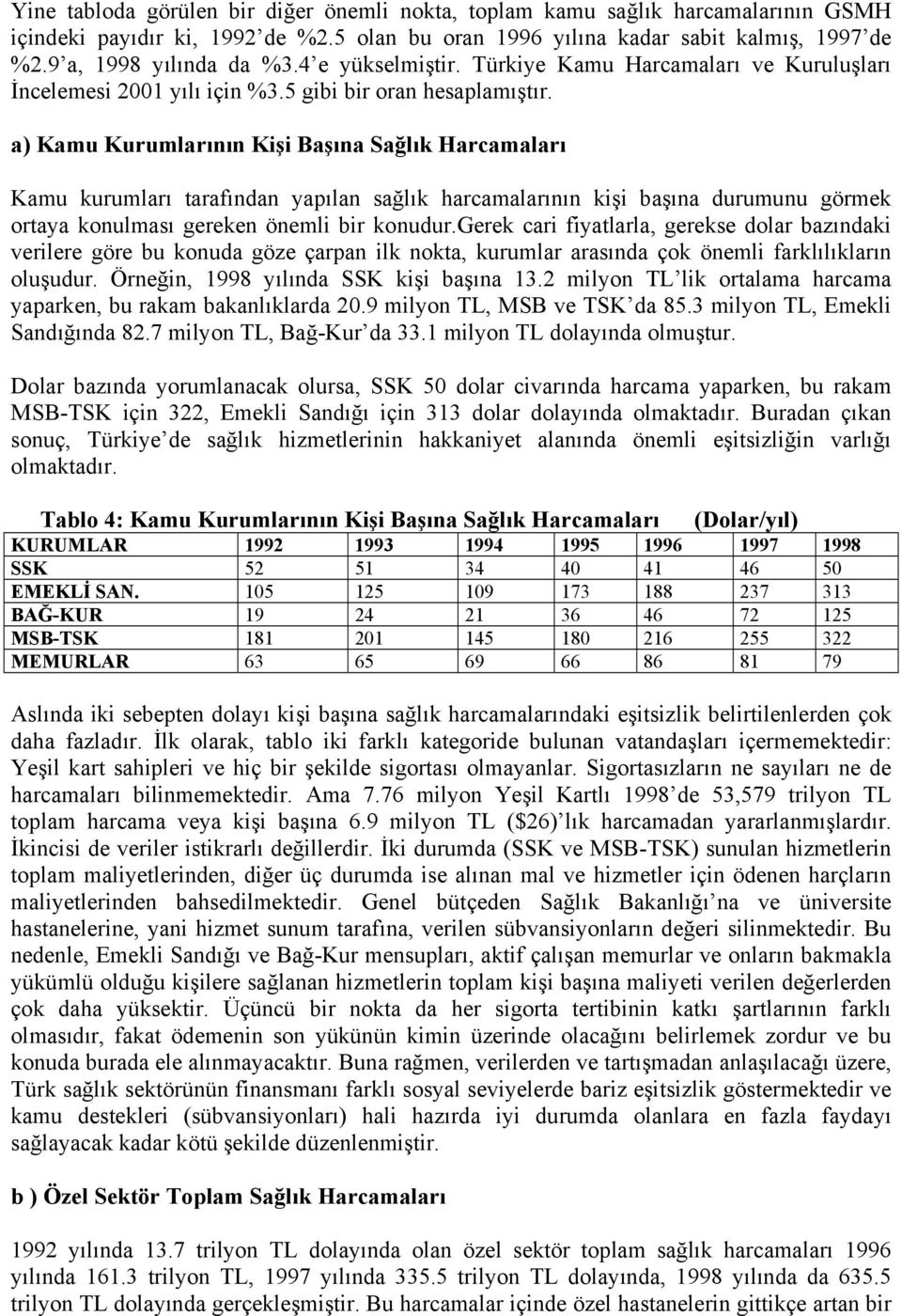 a) Kamu Kurumlarının Kişi Başına Sağlık Harcamaları Kamu kurumları tarafından yapılan sağlık harcamalarının kişi başına durumunu görmek ortaya konulması gereken önemli bir konudur.