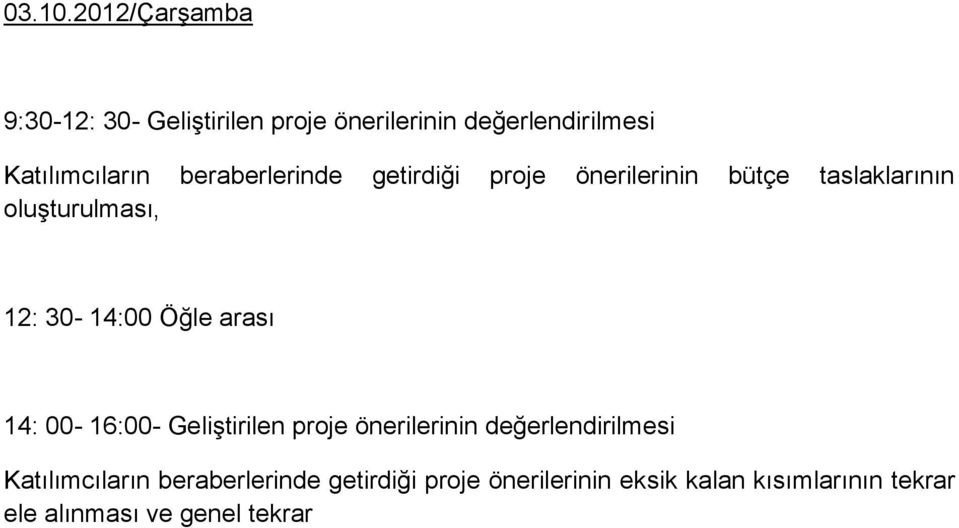 Katılımcıların beraberlerinde getirdiği proje önerilerinin bütçe taslaklarının