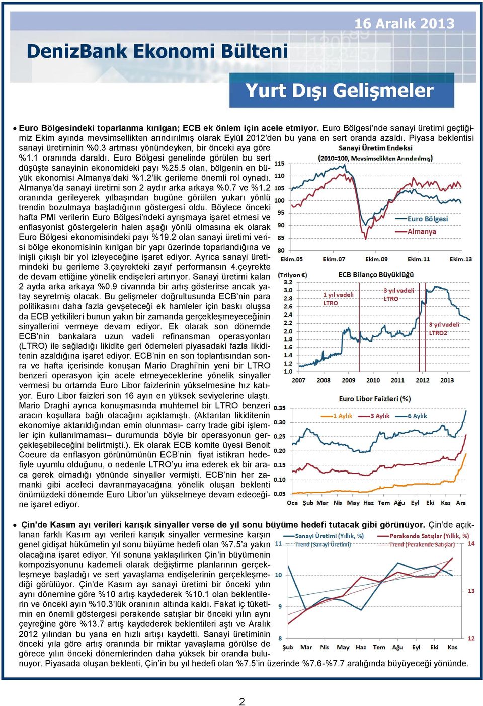 3 artması yönündeyken, bir önceki aya göre %1.1 oranında daraldı. Euro Bölgesi genelinde görülen bu sert düşüşte sanayinin ekonomideki payı %25.5 olan, bölgenin en büyük ekonomisi Almanya daki %1.