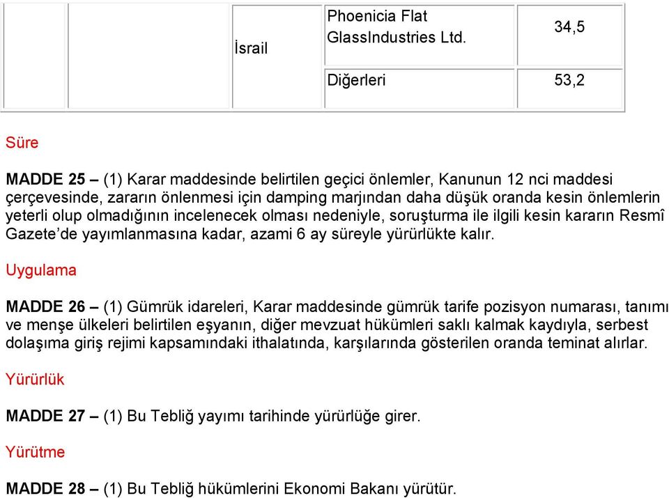 yeterli olup olmadığının incelenecek olması nedeniyle, soruşturma ile ilgili kesin kararın Resmî Gazete de yayımlanmasına kadar, azami 6 ay süreyle yürürlükte kalır.