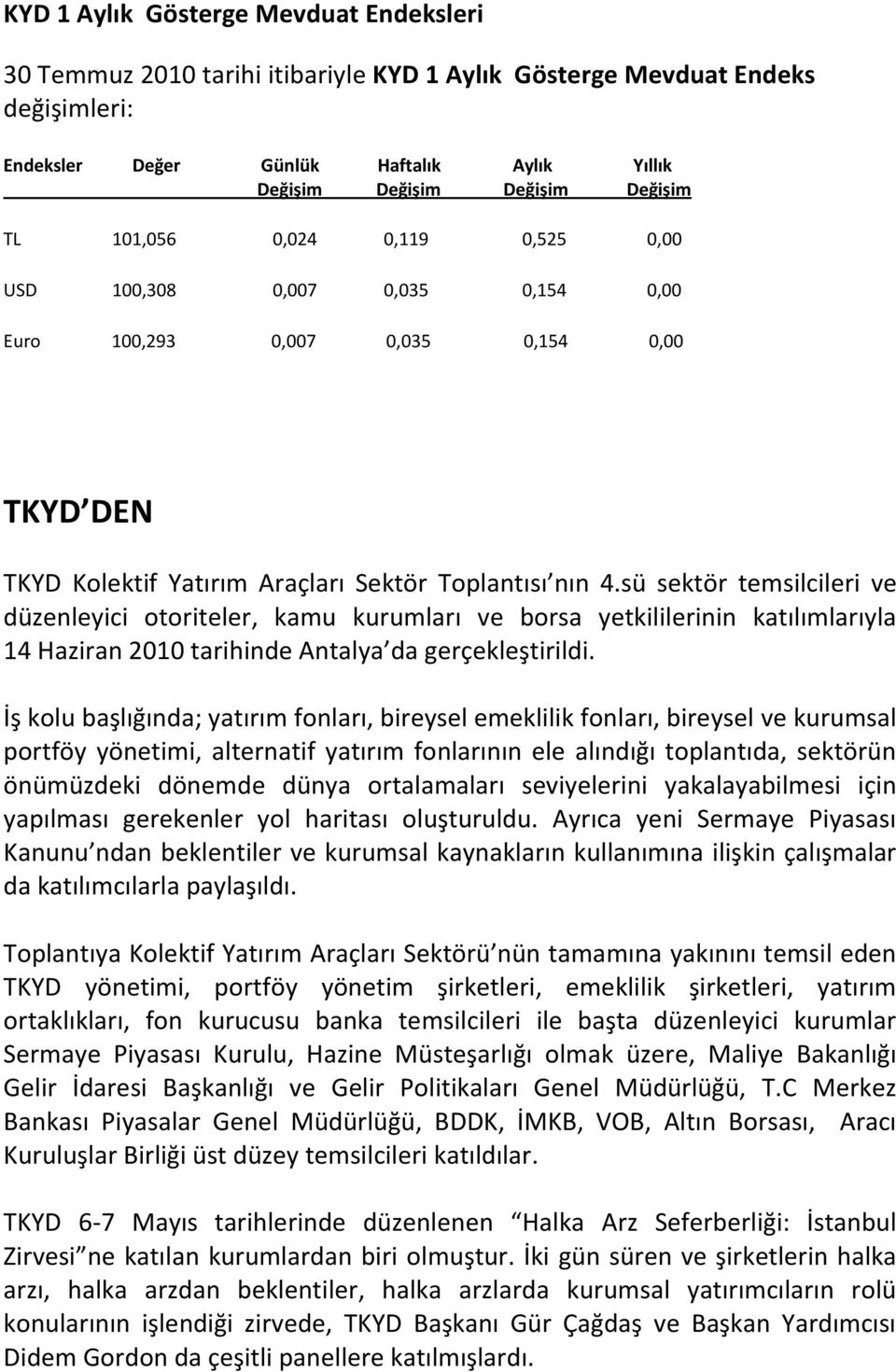 sü sektör temsilcileri ve düzenleyici otoriteler, kamu kurumları ve borsa yetkililerinin katılımlarıyla 14 Haziran 2010 tarihinde Antalya da gerçekleştirildi.